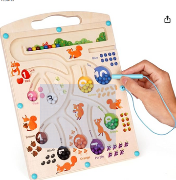 Magnetic Color and Number Maze Board, Montessori Toys Wooden Puzzle Color Sorting Game, Learning Educational Counting Matching Toys for Toddlers Kids Preschoolers Fine Motor Skills Toy Activity Board